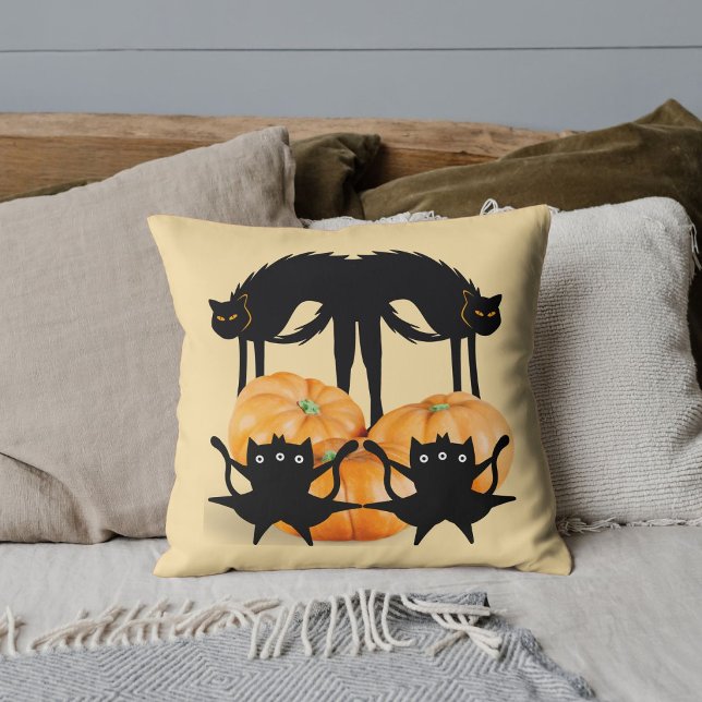 Halloween Spooky Funny Black Cat Pumpkin Custom Throw Pillow (Creator Uploaded)