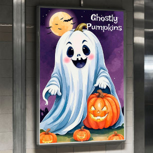 Halloween Spooky Ghost Night With Scary Pumpkins Poster