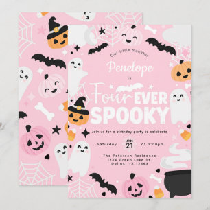 Halloween Spooky Ghost Pink 4th Birthday Party Invitation