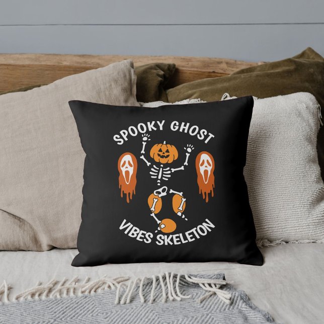 Halloween Spooky Ghost Skeleton Witch Black Custom Throw Pillow (Creator Uploaded)