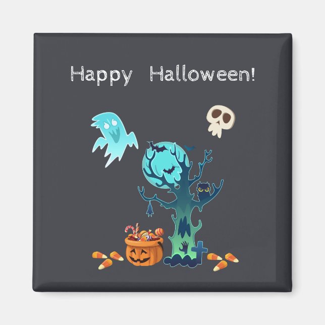 Halloween Spooky Ghosts Bats Skulls & Candy Magnet (Front)