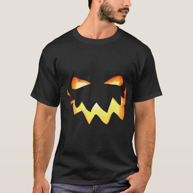 Halloween Spooky Glowing Pumpkin Face Black T-Shirt (Front)