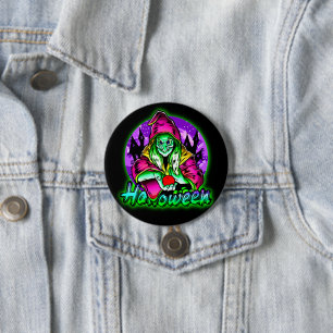 Halloween Spooky Green Witch Magic Hat Apple 3 Inch Round Button