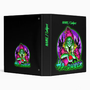 Halloween Spooky Green Witch Magic Hat Apple Binder