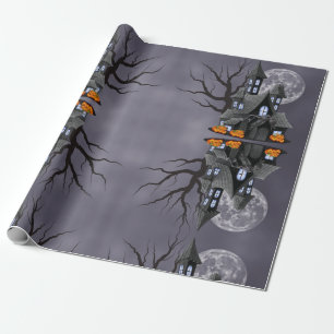 Halloween Spooky Haunted House & Pumpkin Wrapping Paper