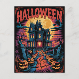 Halloween Spooky Haunted House Pumpkins          Postcard