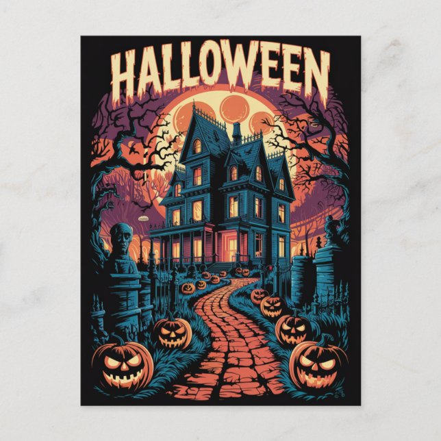 Halloween Spooky Haunted House Pumpkins          Postcard (Front)
