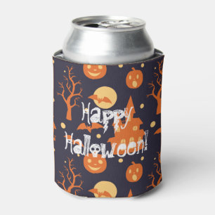 Halloween Spooky House Bats Trees Pumpkin Festive Can Cooler