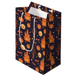 Halloween Spooky House Bats Trees Pumpkin Festive Medium Gift Bag