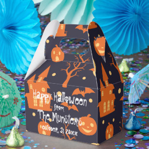 Halloween Spooky House Bats Trees Pumpkin Party Favor Box