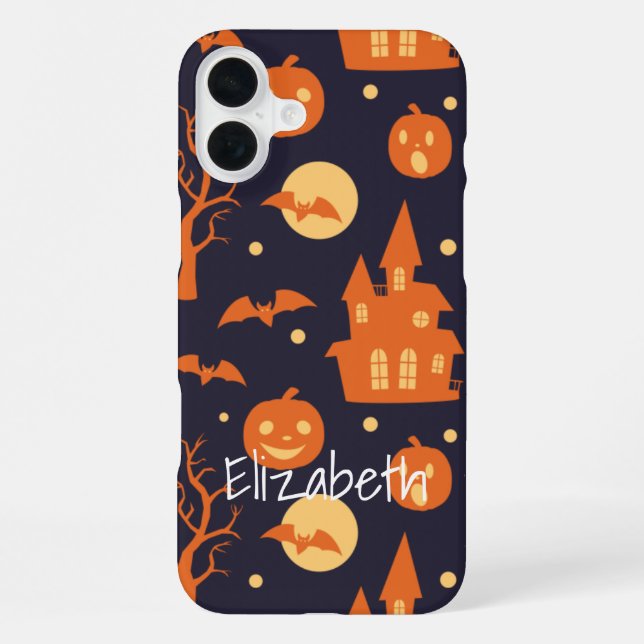 Halloween Spooky House Bats Trees Pumpkin Pattern iPhone Case (Back)