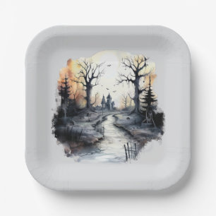 Halloween Spooky House Paper Plate