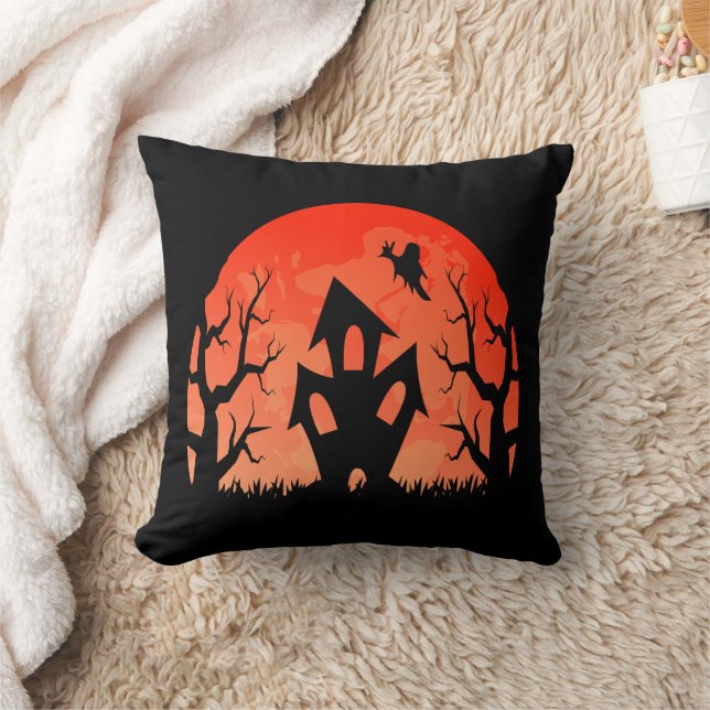 Halloween Spooky House Throw Pillow (Blanket)