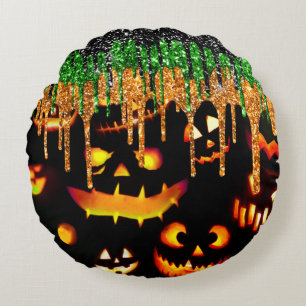 Halloween Spooky Jack O Lanterns  Round Pillow