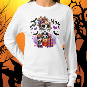 Halloween Spooky Mom Skeleton Messy Bun Custom T-Shirt