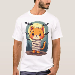 Halloween Spooky Mummy Cat and Pumpkin Halloween T-Shirt