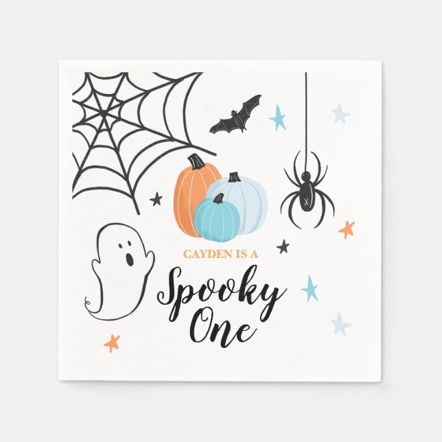 Halloween Spooky One 1st Birthday Blue Pumpkins Napkin (Front)