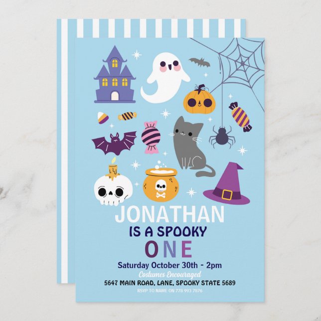 Halloween Spooky ONE 1st Birthday Party Boys Invitation (Front/Back)