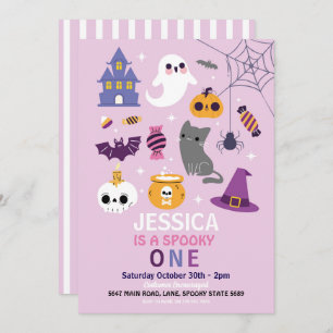 Halloween Spooky ONE 1st Birthday Party Girls Invitation