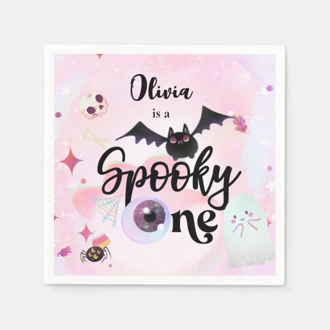 Halloween Spooky ONE 1ST Birthday pink Napkin (Front)