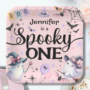 Halloween Spooky One Cute Ghost 1st Birthday Party Paper Plate
