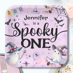 Halloween Spooky One Cute Ghost 1st Birthday Party Paper Plate