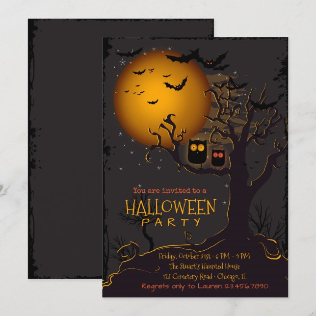 Halloween Spooky Owls Party Invitation (Front/Back)