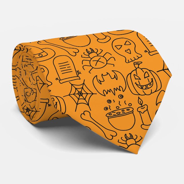 Halloween, Spooky Pattern, Outline Tie (Rolled)