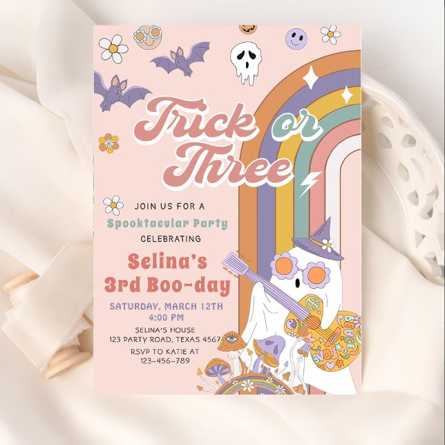 Halloween Spooky Pink Groovy Ghost Birthday Invitation (Creator Uploaded)