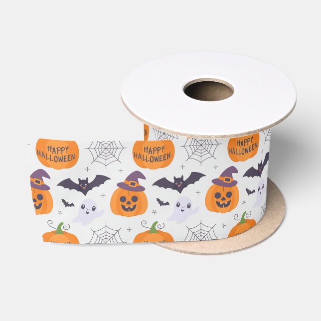 Halloween Spooky Pumpkin Bats Ghost Pattern Satin Ribbon (Spool)