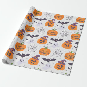 Halloween Spooky Pumpkin Bats Ghost Pattern        Wrapping Paper
