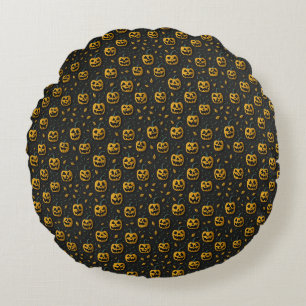 Halloween spooky pumpkin cartoon dark contrast round pillow
