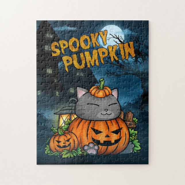 Halloween Spooky Pumpkin Cat Jigsaw Puzzle (Vertical)