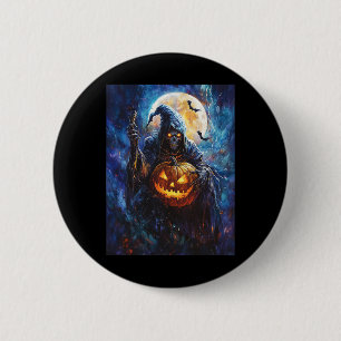 Halloween Spooky Pumpkin Design Scary Grim Reaper 2 Inch Round Button