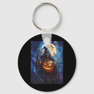 Halloween Spooky Pumpkin Design Scary Grim Reaper Keychain