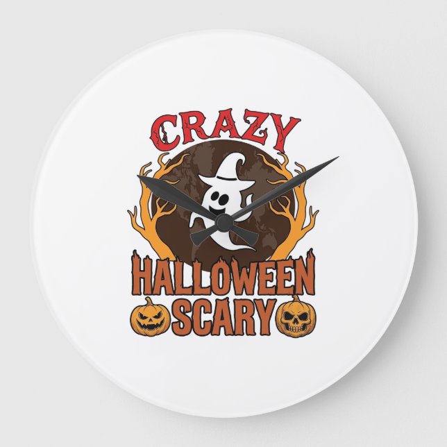 Halloween Spooky Pumpkin Retro Engraved Texture_1 Large Clock (Front)