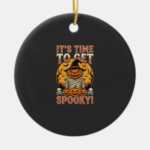 Halloween Spooky Pumpkin Scarecrow Vintage Ceramic Ornament
