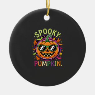 Halloween Spooky Pumpkin Sunglasses Vector Ceramic Ornament
