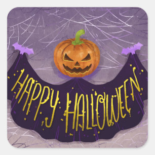 Halloween - Spooky Pumpkin w/Banner Square Sticker