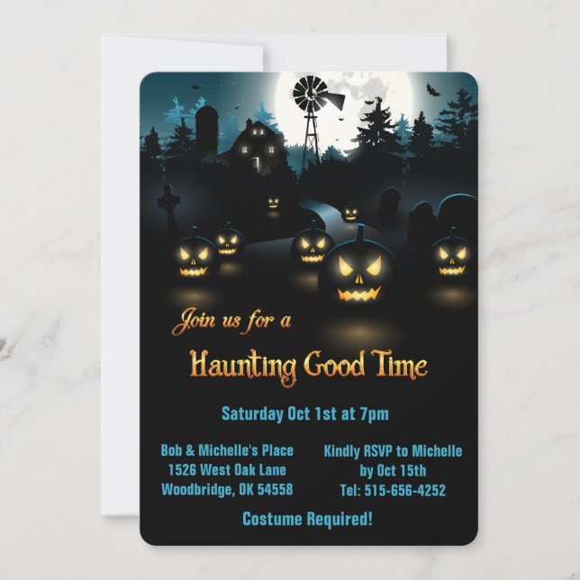 Halloween - Spooky Pumpkins Blue Moon Invitation (Front)