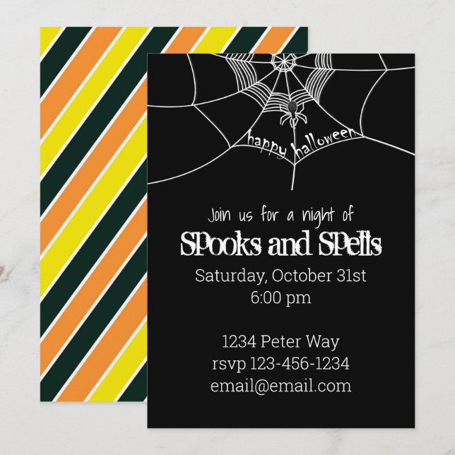 Halloween Spooky Scary Spider Web Whimsical Invitation (Front/Back)