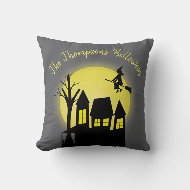 Halloween Spooky Scary Witch Haunted House Throw Pillow (Front)