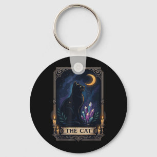 Halloween Spooky Season Floral Mystical Black Cat Keychain