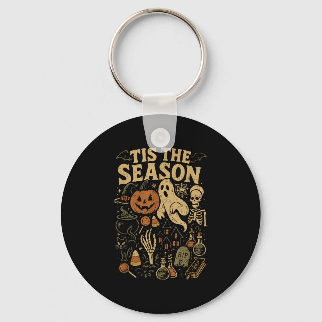 Halloween Spooky Season Pumpkin Witch Tis The Seas Keychain (Front)
