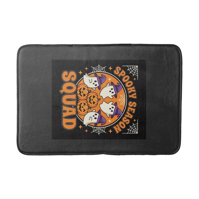 Halloween Spooky Season Squad Ghost Pumpkin Design Bath Mat (Front)