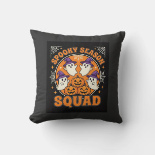 Halloween Spooky Season Squad Ghost Pumpkin Design Throw Pillow