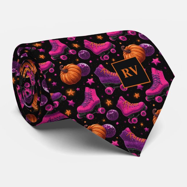 Halloween Spooky Skate Night Monogrammed Tie (Rolled)