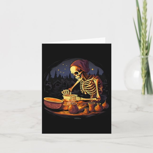 Halloween Spooky Skeleton Clay Pottery Maker  Card (Front)