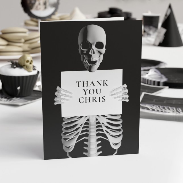 Halloween Spooky Skeleton Custom Black Thank You Card (A skeleton themed thank you card for those times that you need one)