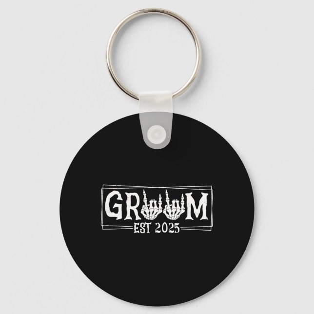 Halloween Spooky Skeleton Engagement Wedding Bride Keychain (Front)